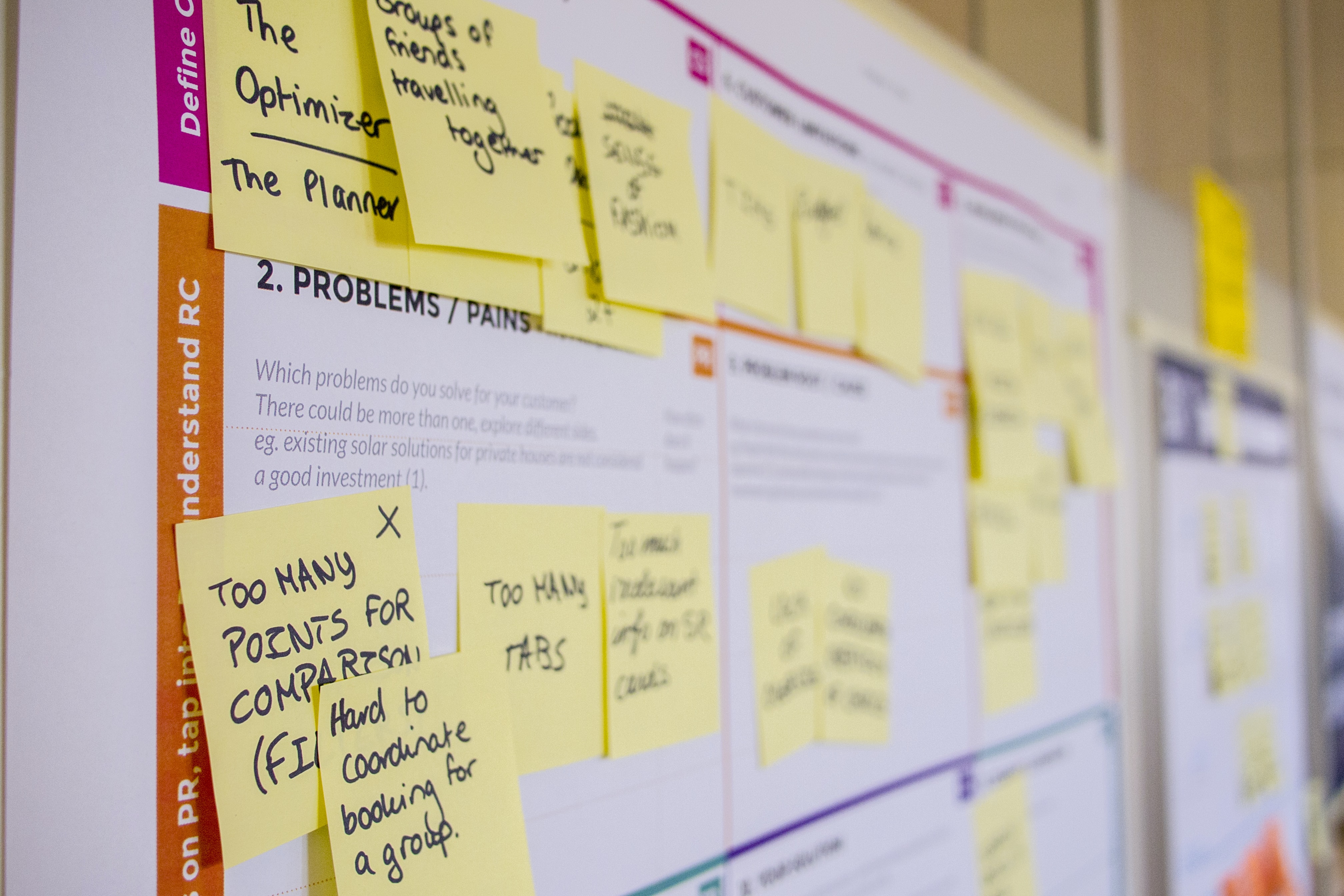 Project planning board with sticky notes on it